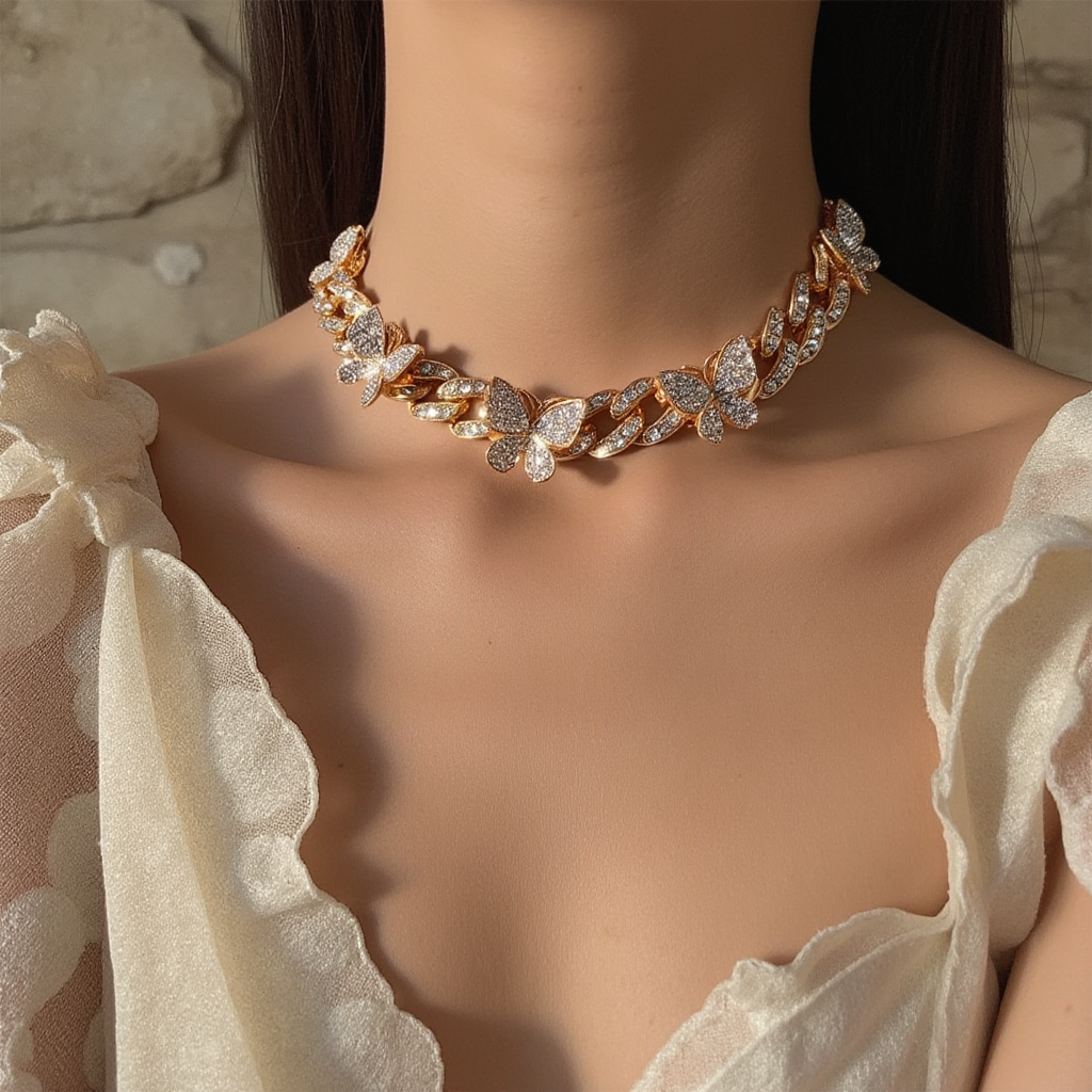 Golden Butterfly Crystal Choker
