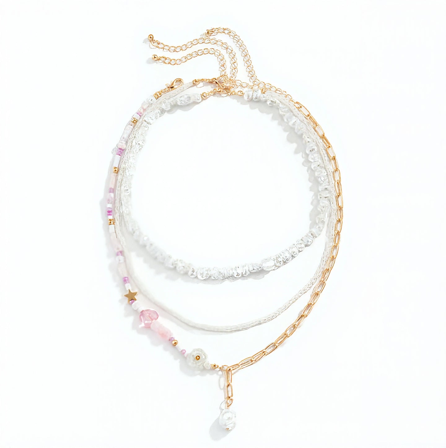 Blush Pearl & Chain Necklace Set